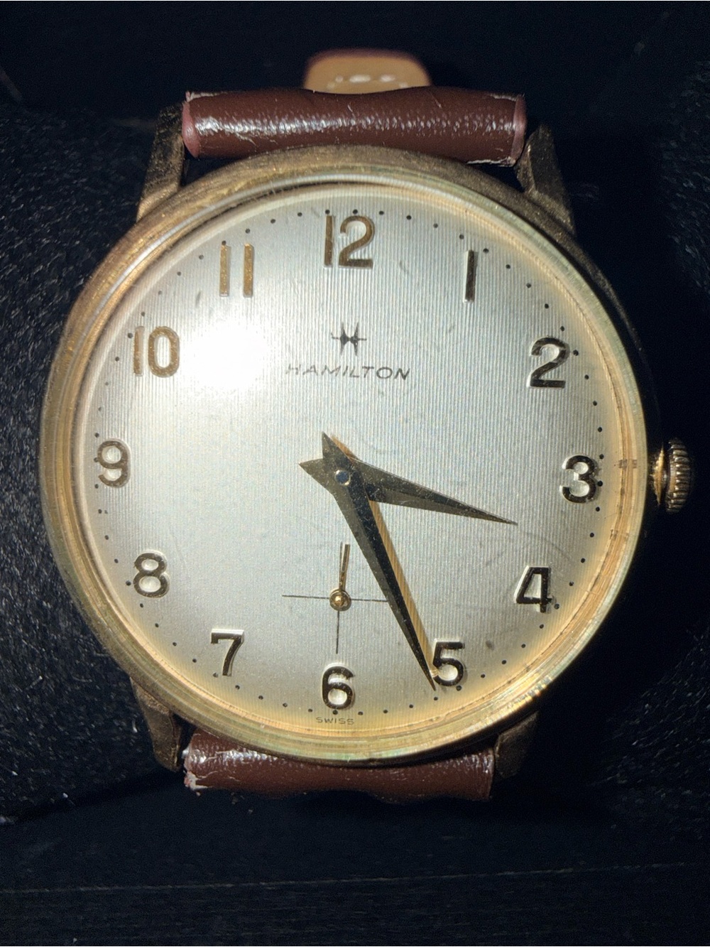 Hamilton Gold-Tone Case Watch with Brown Leather Strap
